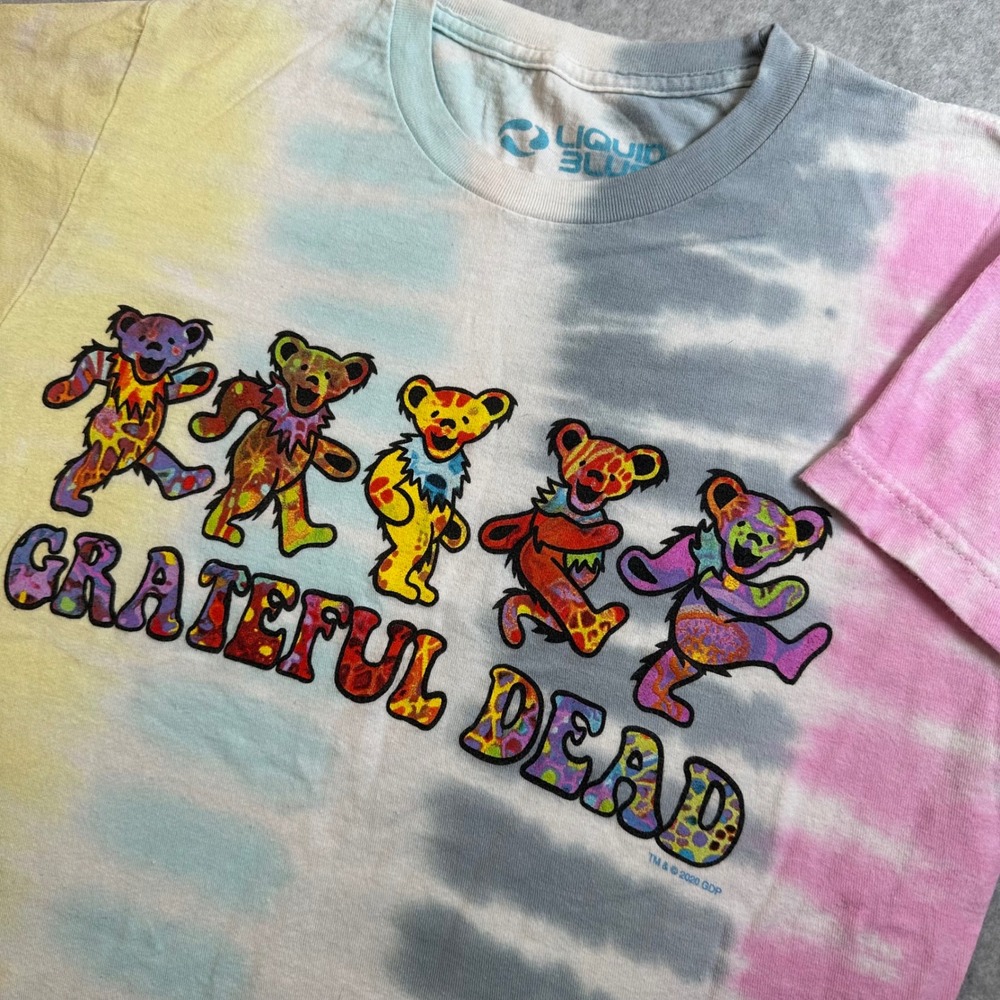 Liquid Blue Grateful Dead Dancing Bears Tie Dye T-Shirt Mens Small Pastel Tee